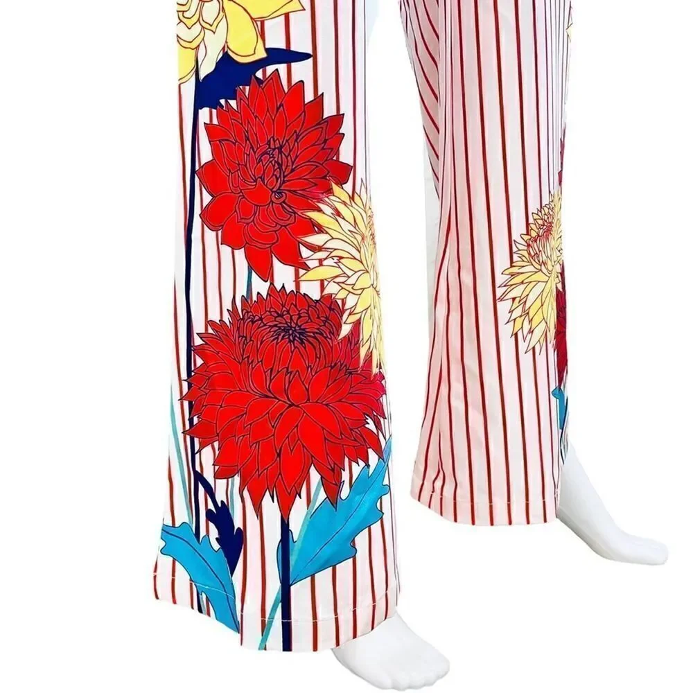 Chicways Floral Striped Cold Shoulder Jumpsuit